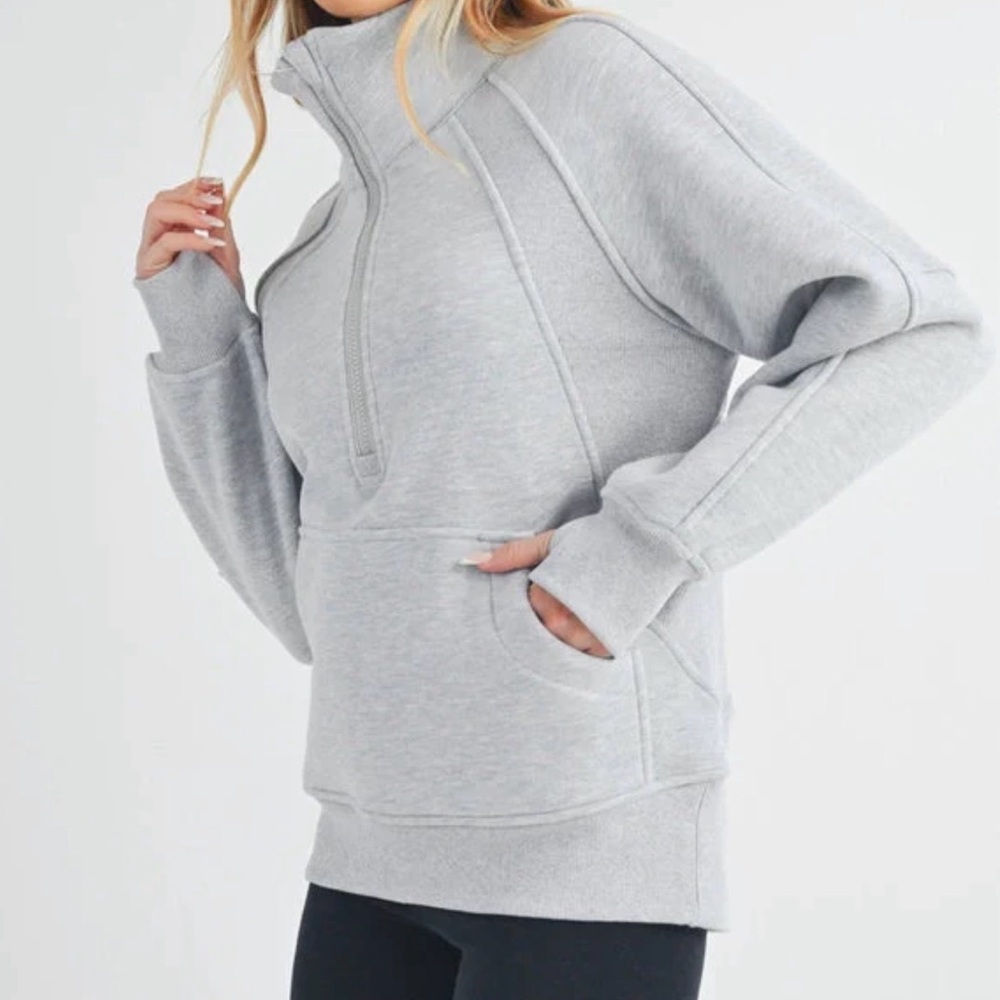 Aemi + Co Funnel Neck Half Zip Pullover S Heather Grey NWOT - Picture 4 of 8